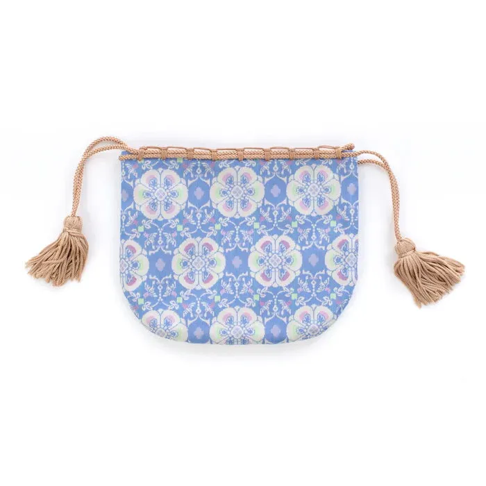 Nishijin-ori Small Drawstring Bag - Flower and Bird / Pale Blue -,  Made in Kyoto, Japan,  Japanese traditional craft purse