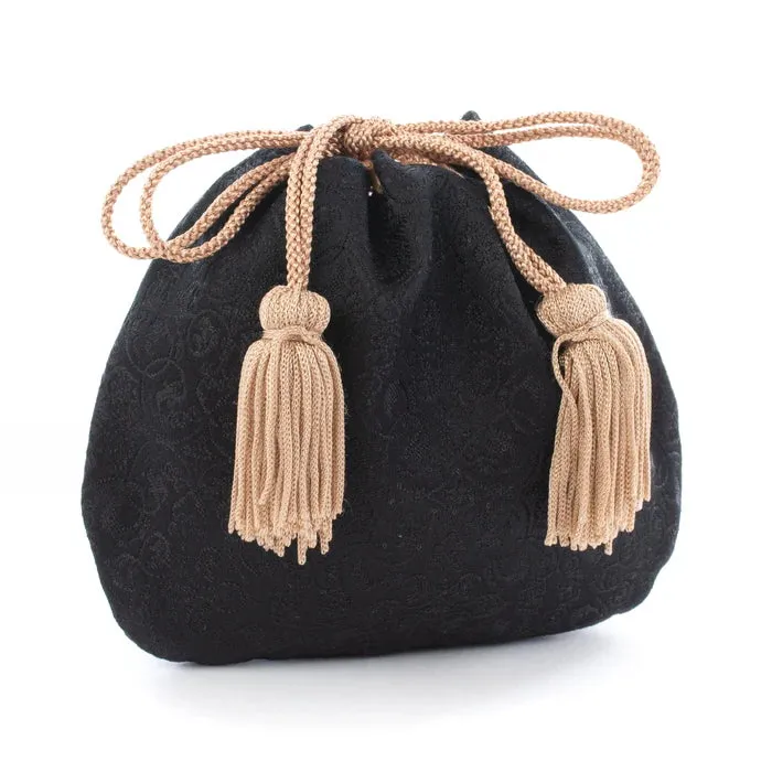 Nishijin-ori Small Drawstring Bag - Grapevine / Black -,  Made in Kyoto, Japan,  Japanese traditional craft purse