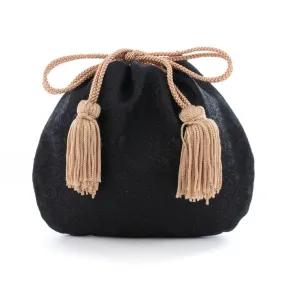 Nishijin-ori Small Drawstring Bag - Grapevine / Black -,  Made in Kyoto, Japan,  Japanese traditional craft purse