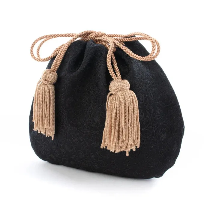 Nishijin-ori Small Drawstring Bag - Grapevine / Black -,  Made in Kyoto, Japan,  Japanese traditional craft purse