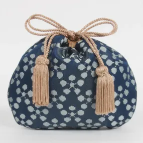 Nishijin-ori Small Drawstring Bag - Plum Blossom / Navy Blue -,  Made in Kyoto, Japan,  Japanese traditional craft purse