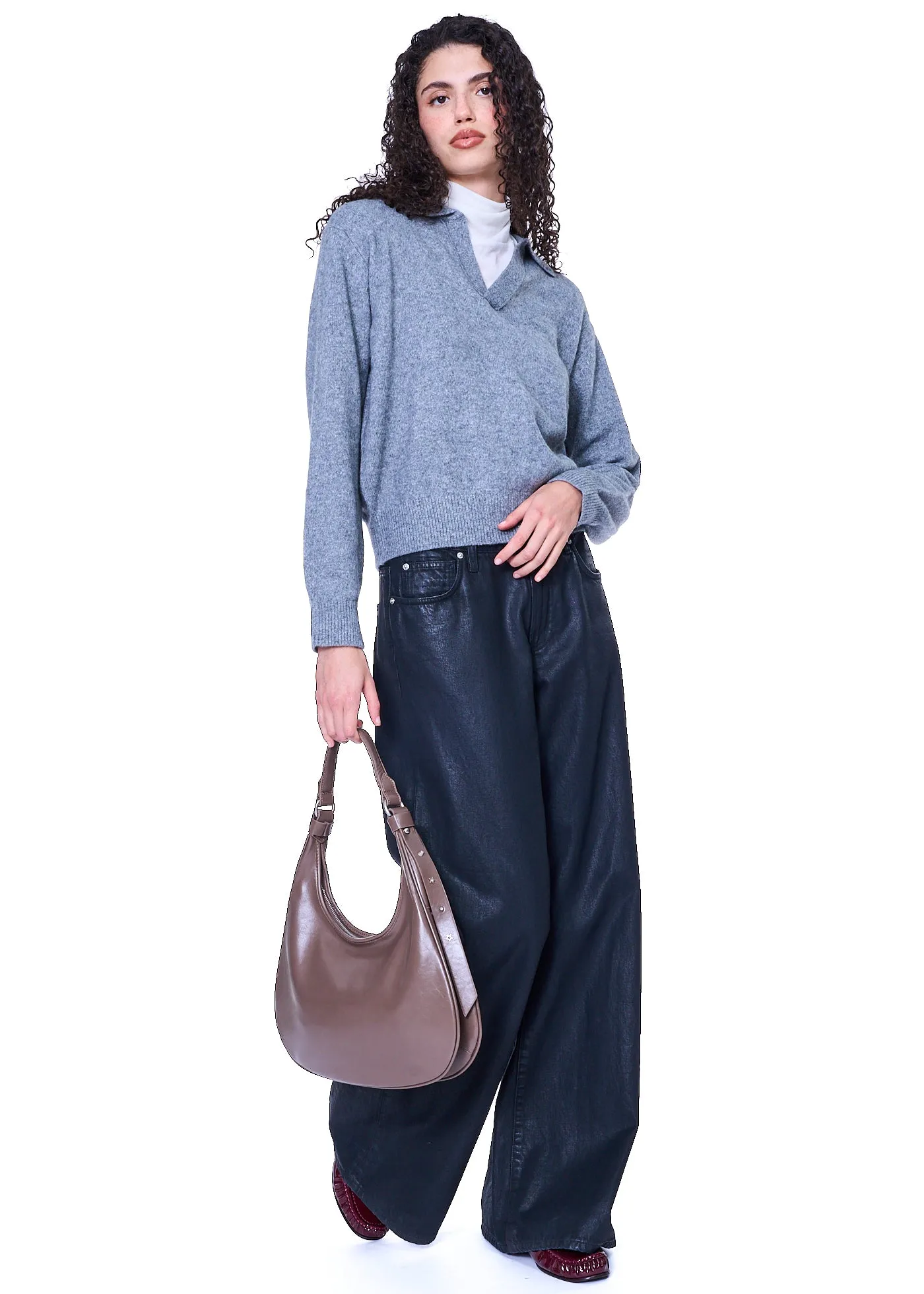 NOIRE LEATHER GOODS Meryl Shoulder Bag in Taupe Brown