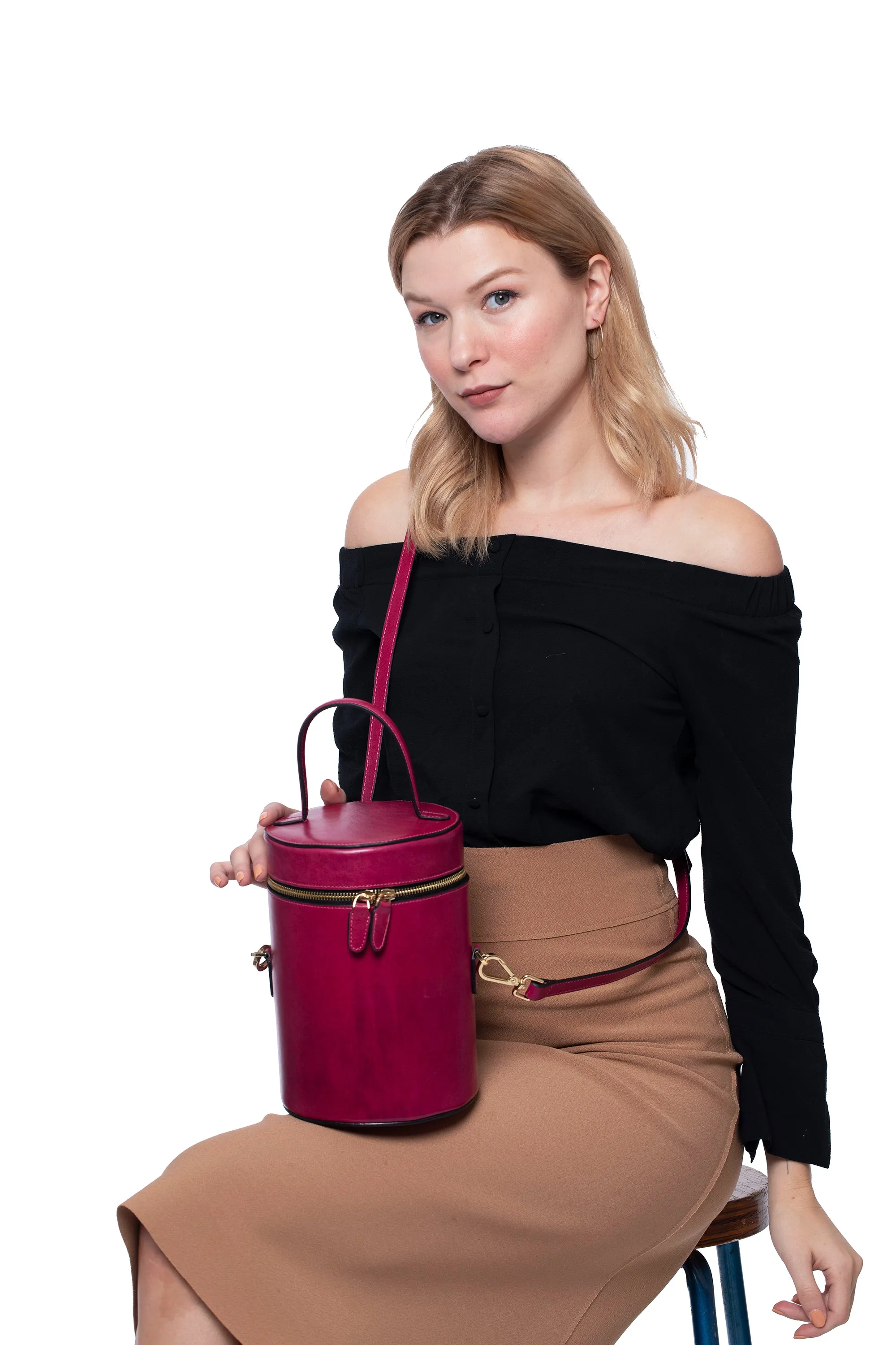 NOLA Bucket Leather Bag in Sangria Red