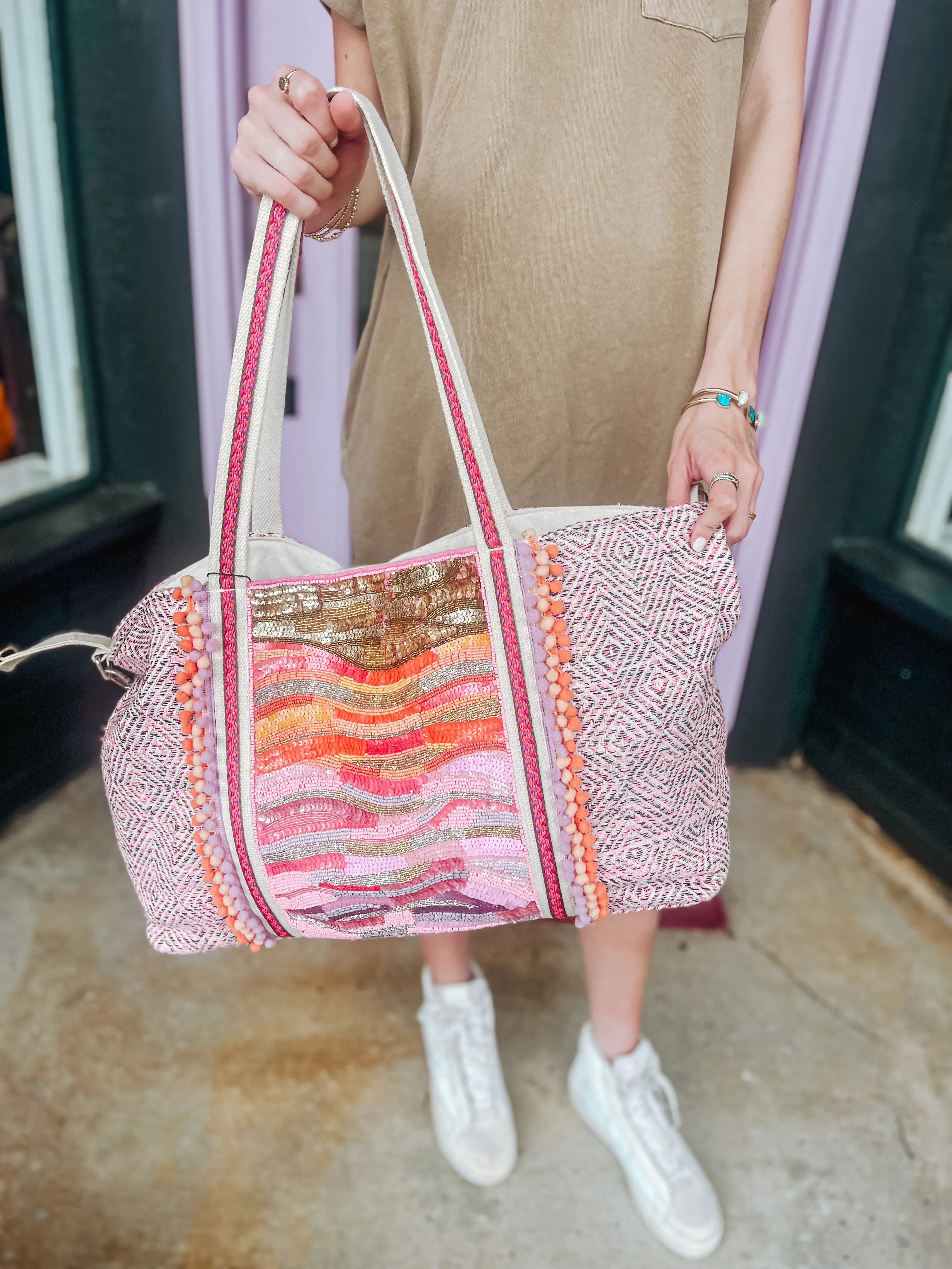 Orange to Mauve Ombre Embellished Tote