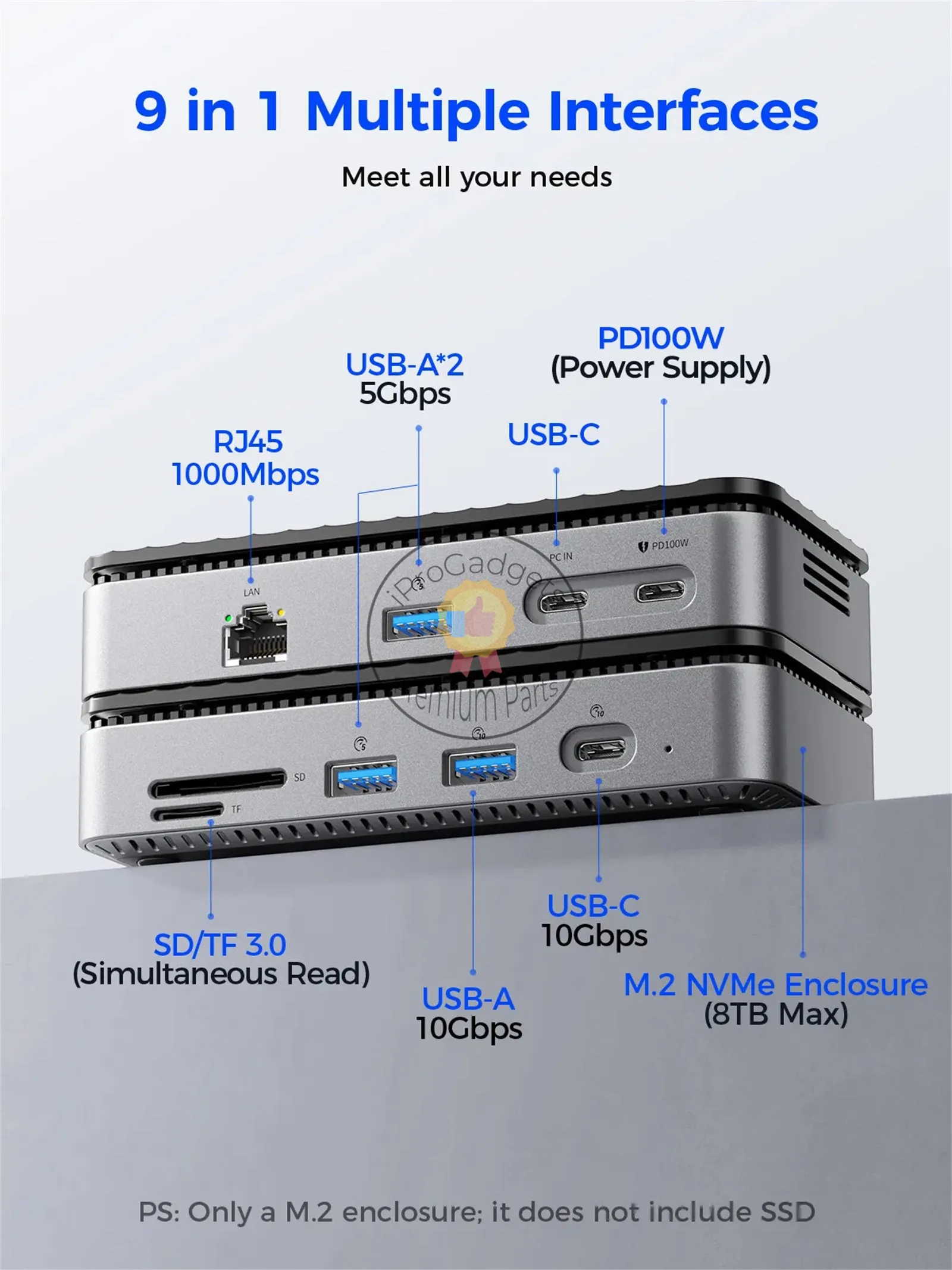 Orico M2P7 9-Port Docking Station with M.2 NVMe SSD Enclosure Built-in Cooling Fan