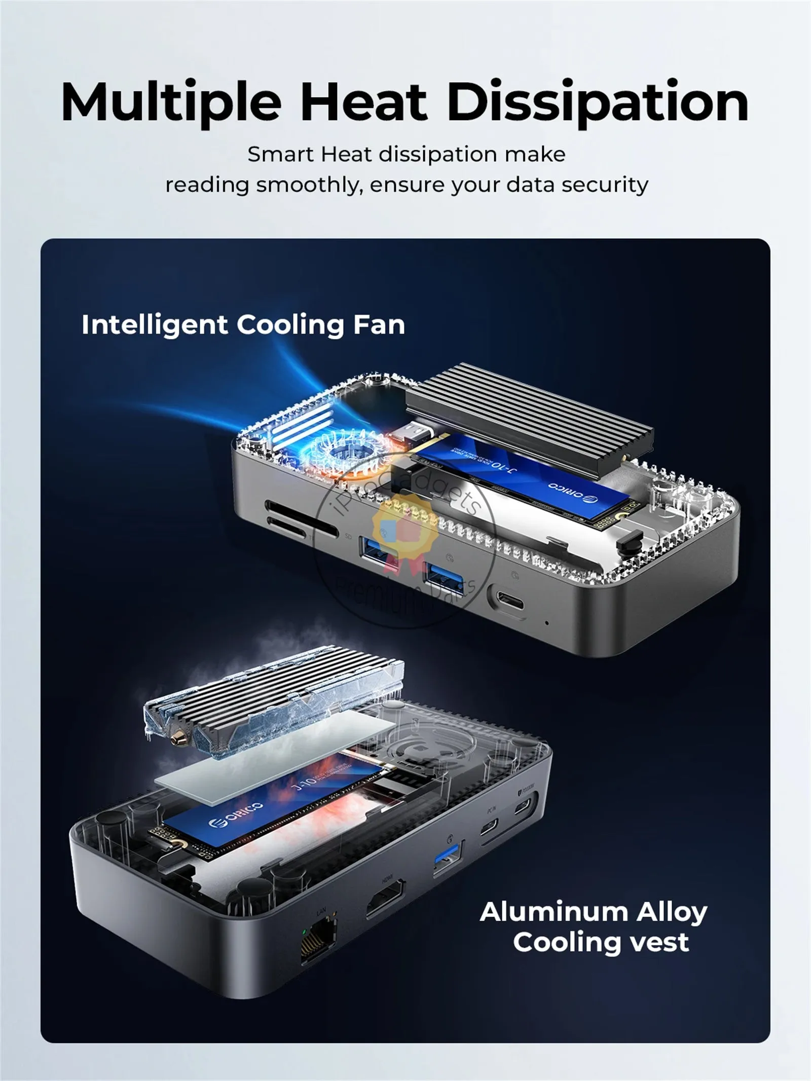 Orico M2P7 9-Port Docking Station with M.2 NVMe SSD Enclosure Built-in Cooling Fan