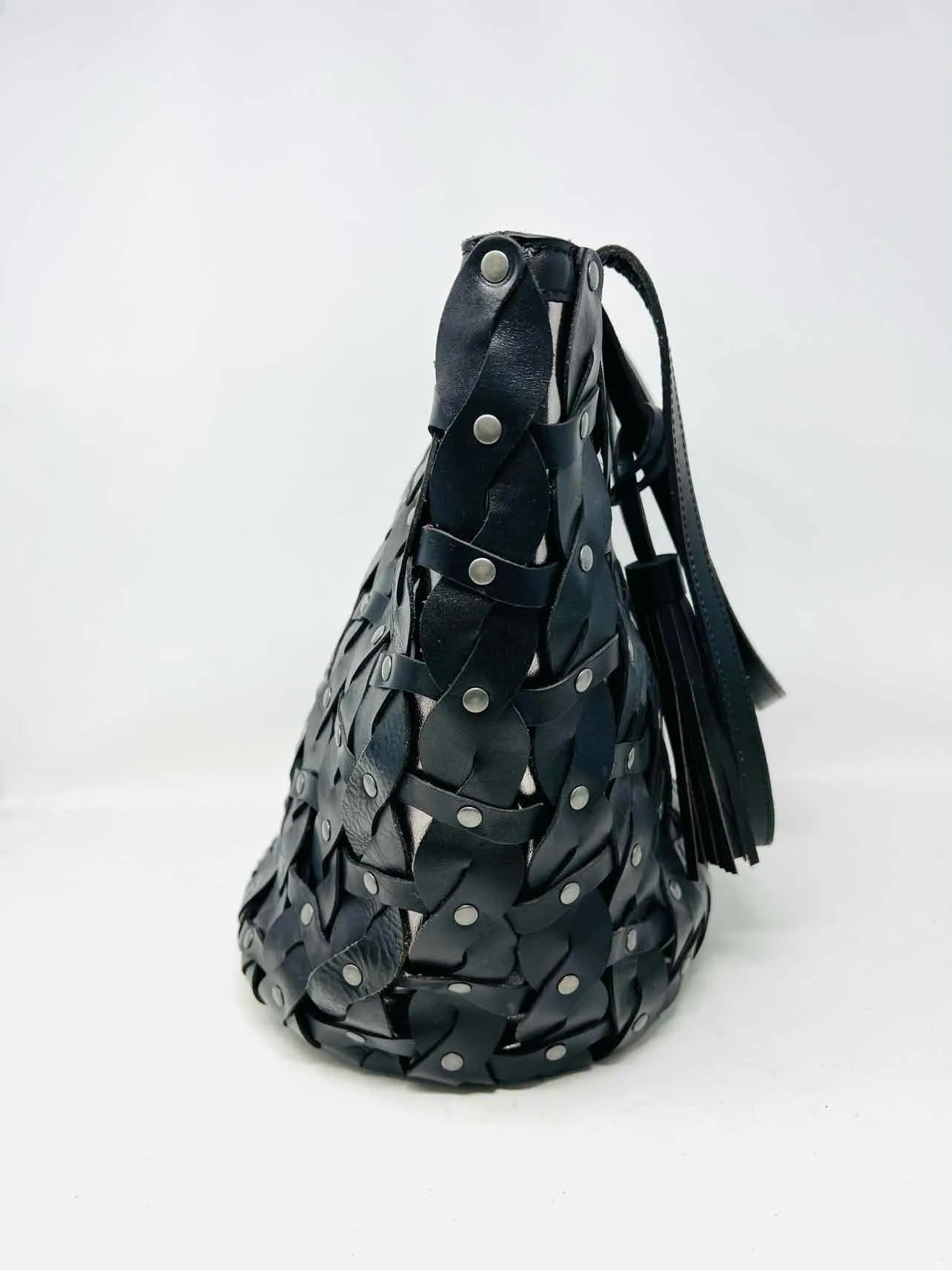 Patricia Nash Black/Silver Shoulder Bag Braided Leather NEW Designer Tote