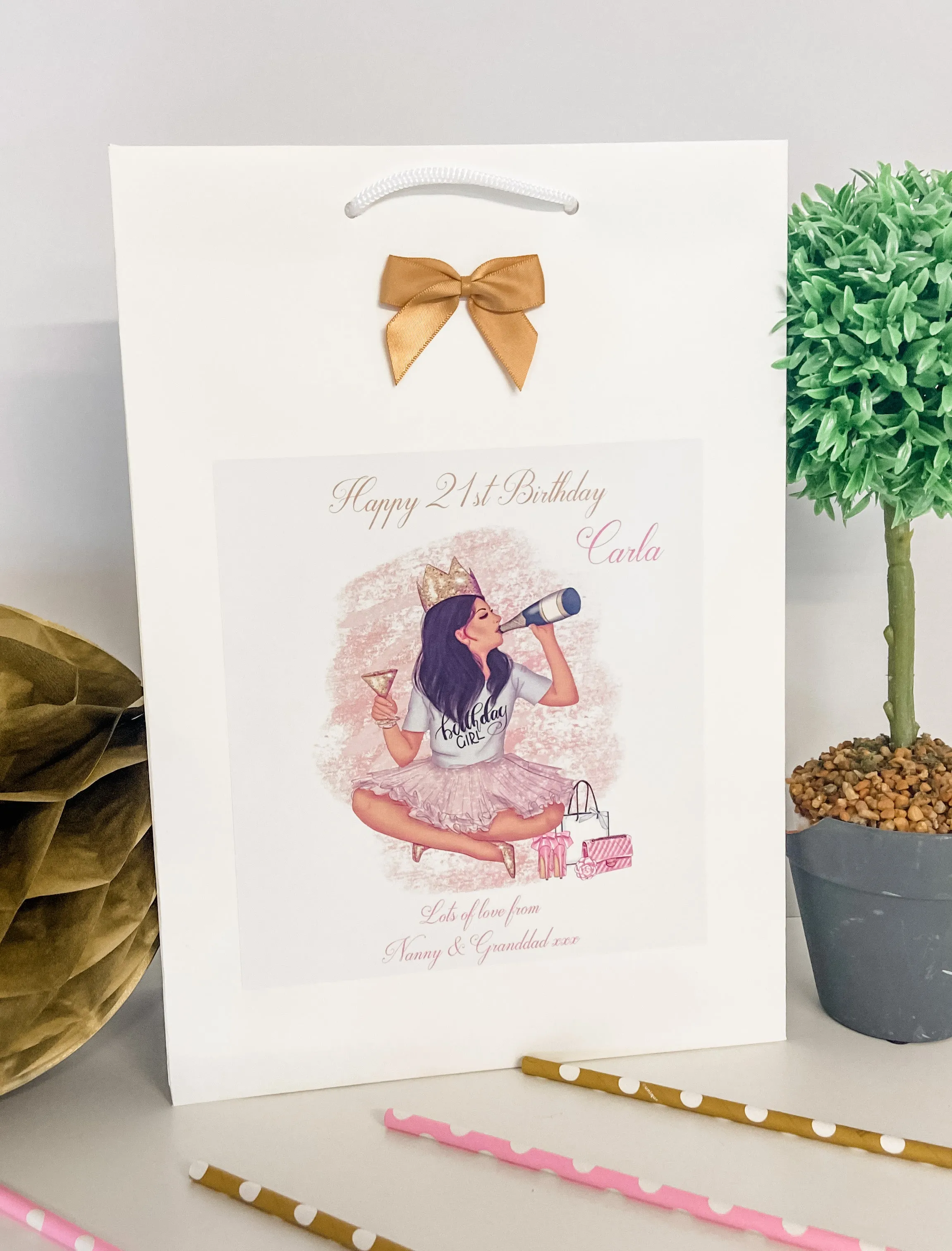 Personalised Birthday Gift Bag Birthday Girl Prosecco - 4 Hair Colour Options