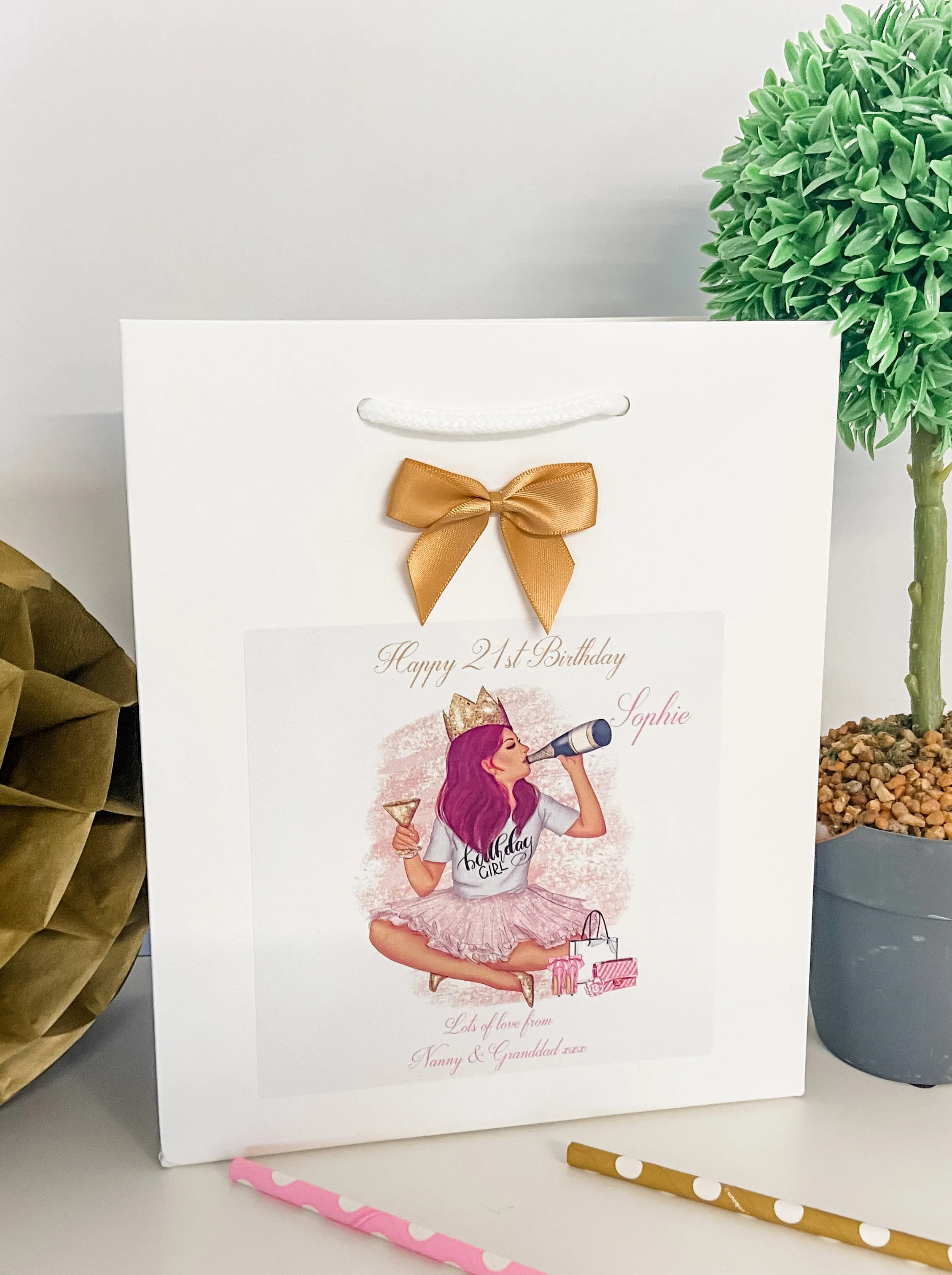 Personalised Birthday Gift Bag Birthday Girl Prosecco - 4 Hair Colour Options