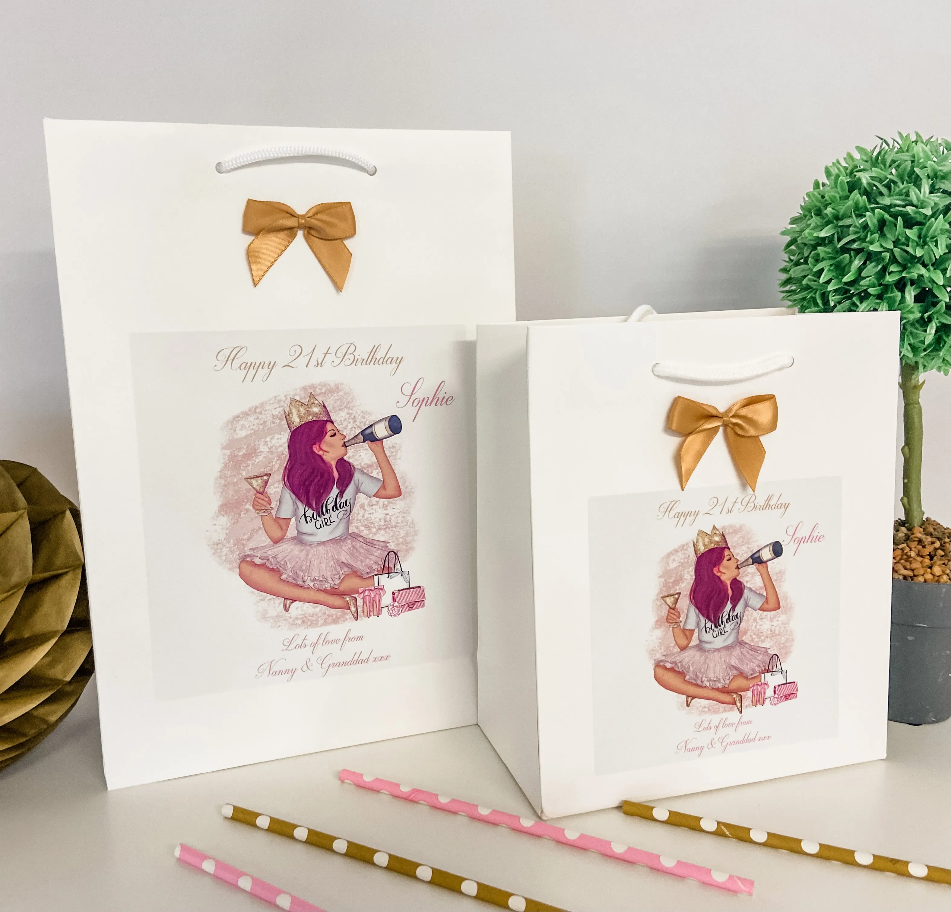 Personalised Birthday Gift Bag Birthday Girl Prosecco - 4 Hair Colour Options