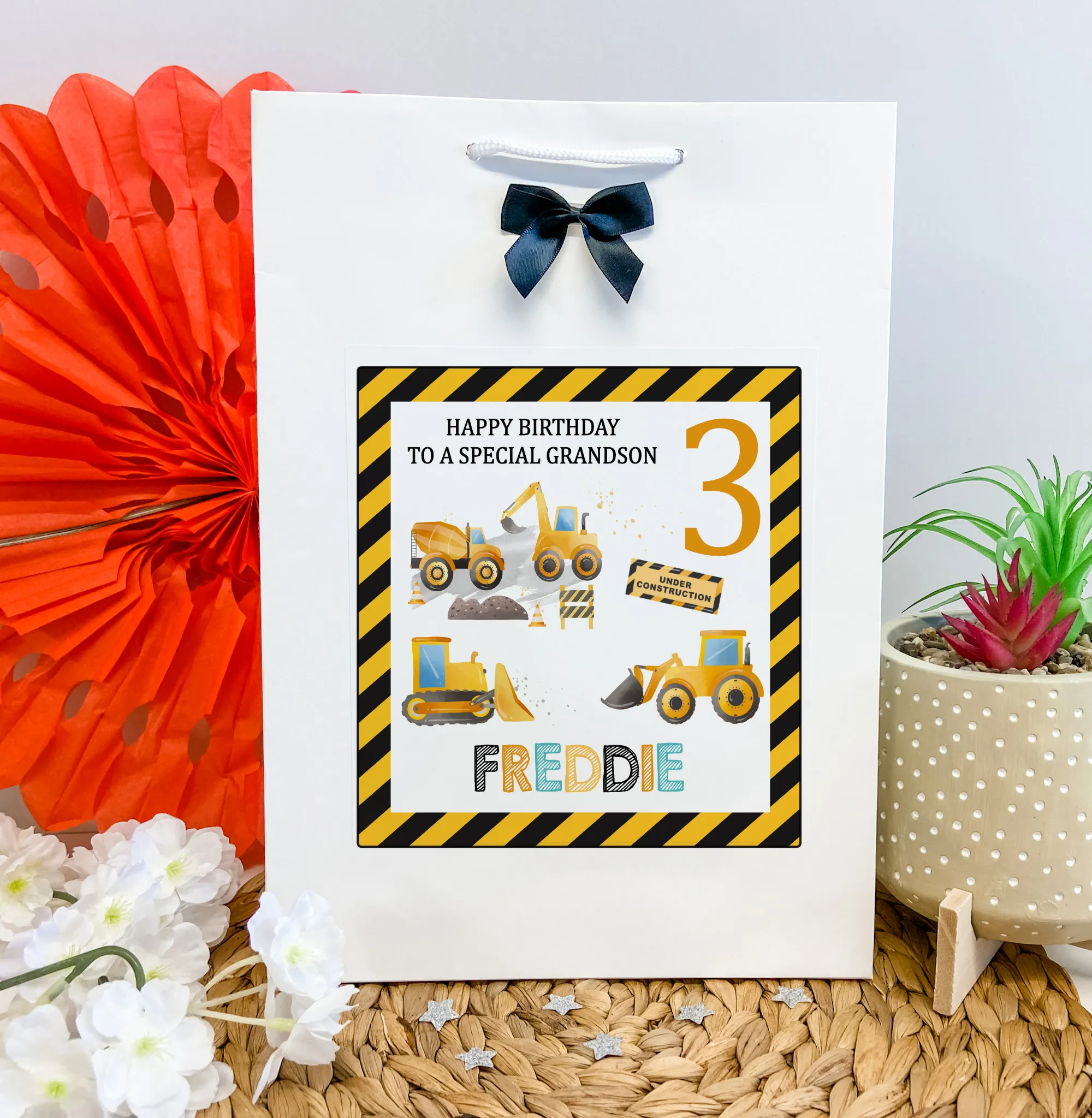 Personalised Birthday Gift Bag Construction Digger