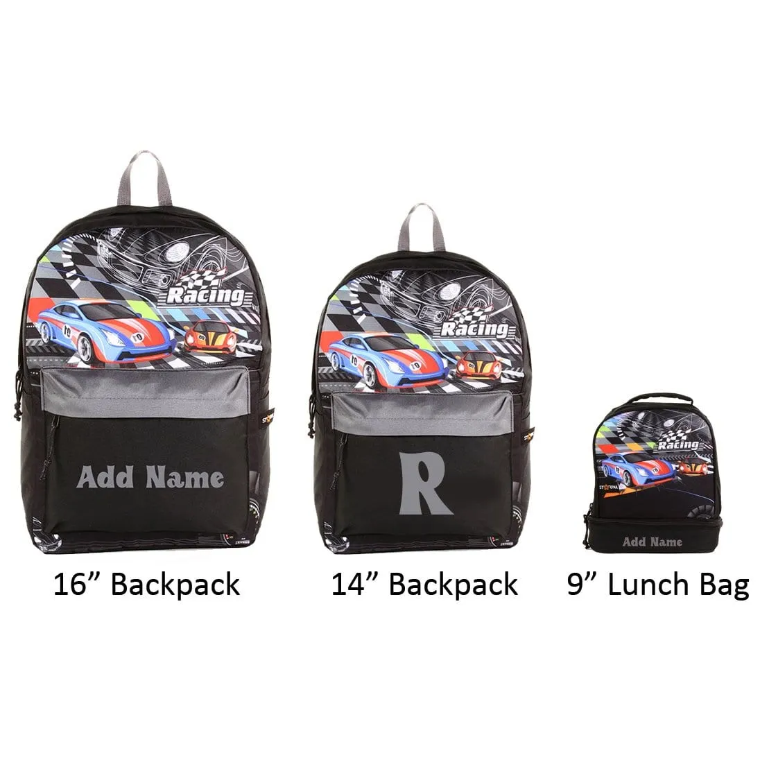 Personalized School Backpack or Lunch Bag - Racing