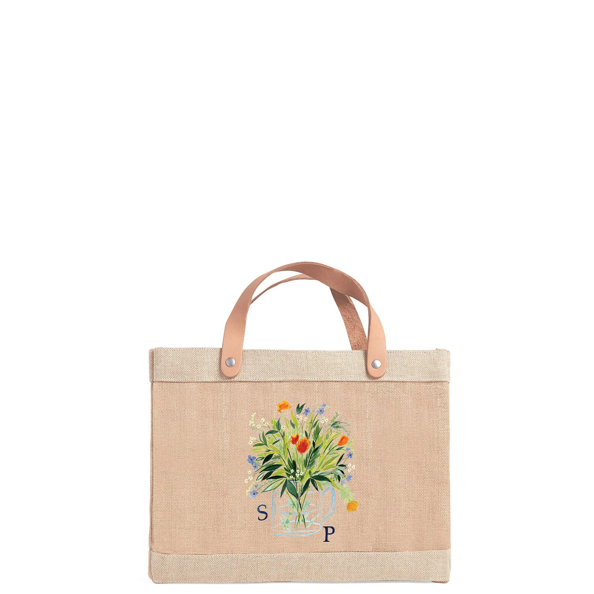 Petite Market Bag in Natural Bouquet with Glass Vase by Amy Logsdon