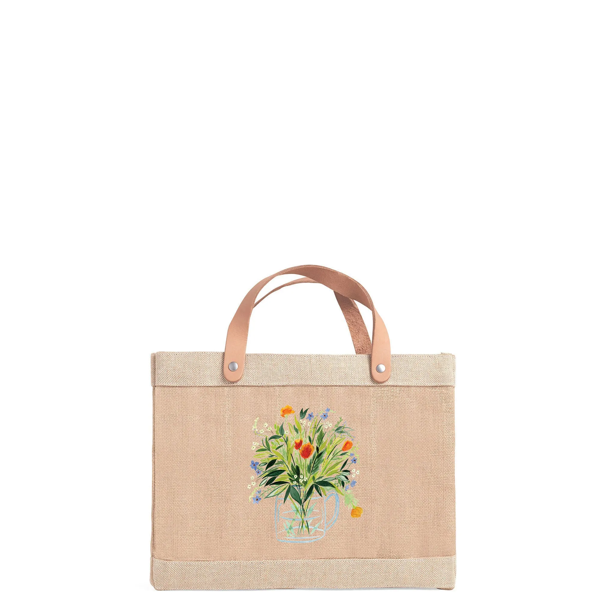 Petite Market Bag in Natural Bouquet with Glass Vase by Amy Logsdon