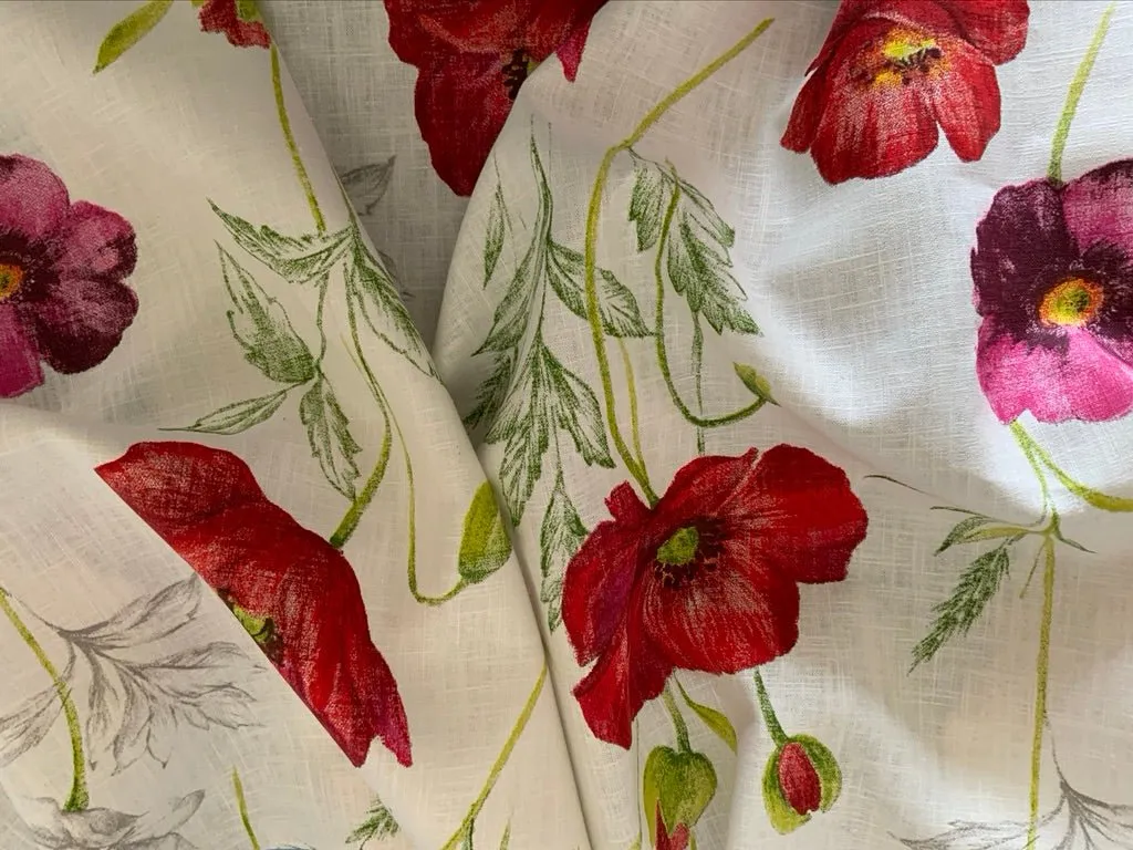 POPPIES: Beautiful  Light Furnishing  Fabric made from Ramie and Cotton,  Depicting Wild Poppies,  for Sofa Cushion, Cushions, Curtains etc