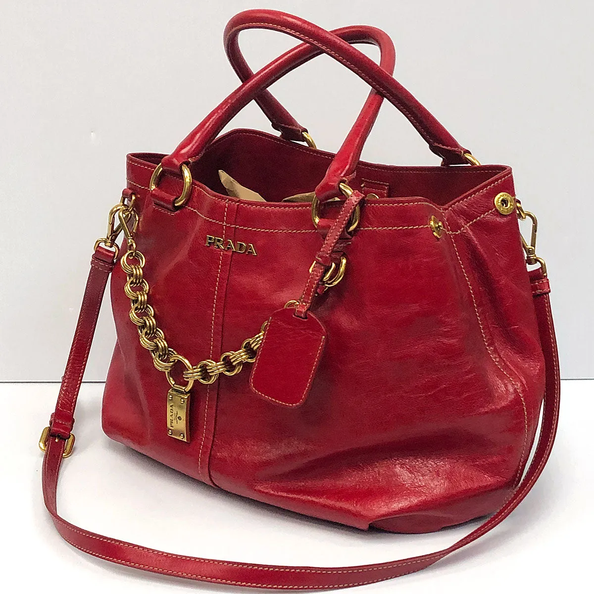 Prada Rosso Vitello Shine Shopping Bag BN1777