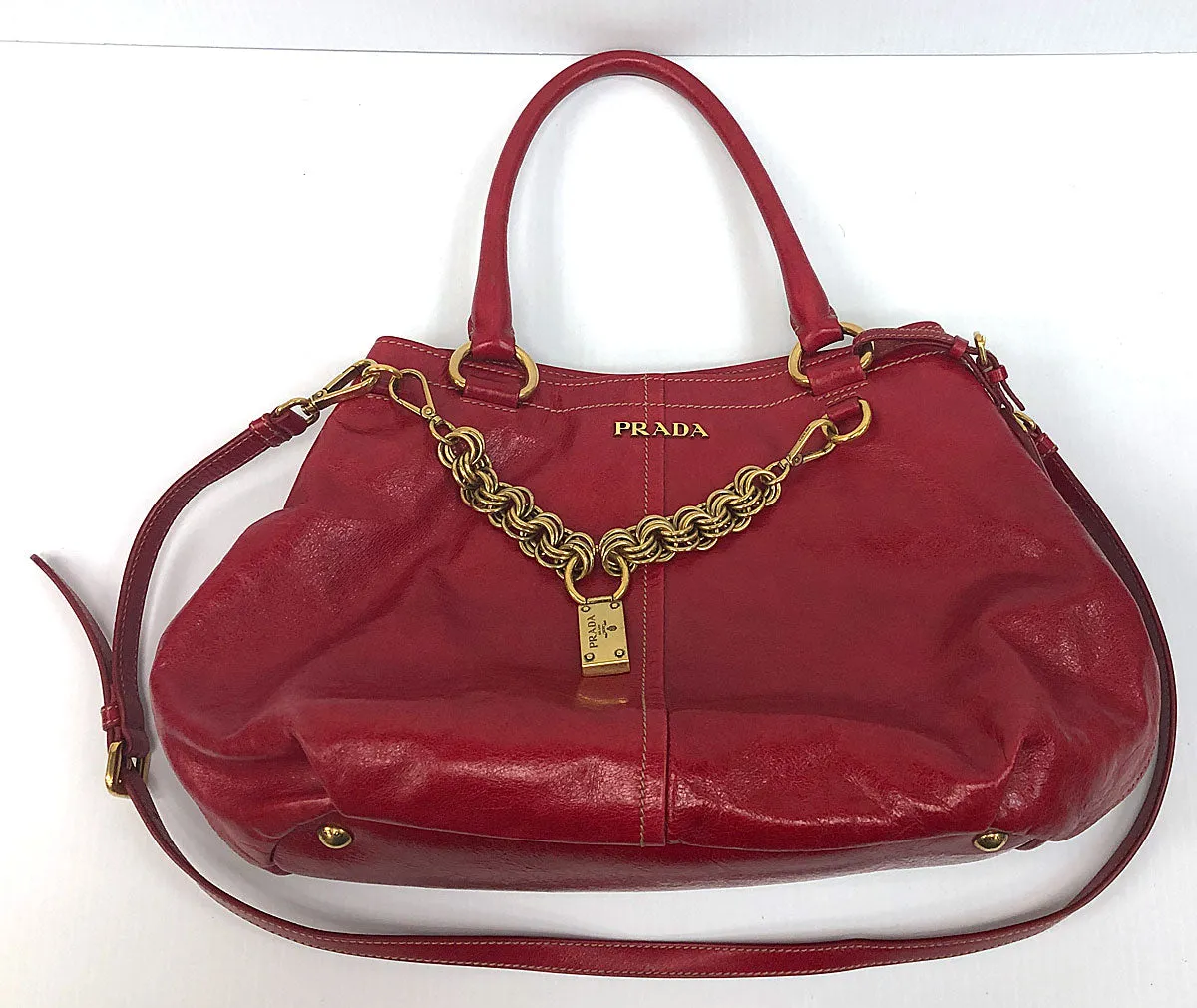 Prada Rosso Vitello Shine Shopping Bag BN1777