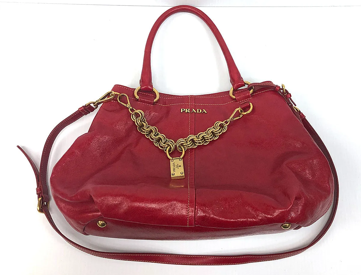 Prada Rosso Vitello Shine Shopping Bag BN1777