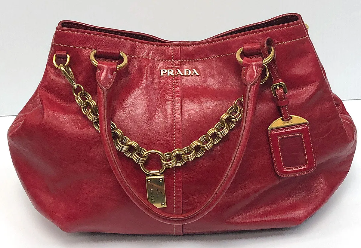 Prada Rosso Vitello Shine Shopping Bag BN1777