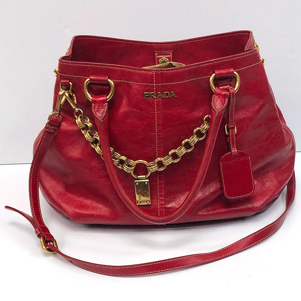 Prada Rosso Vitello Shine Shopping Bag BN1777