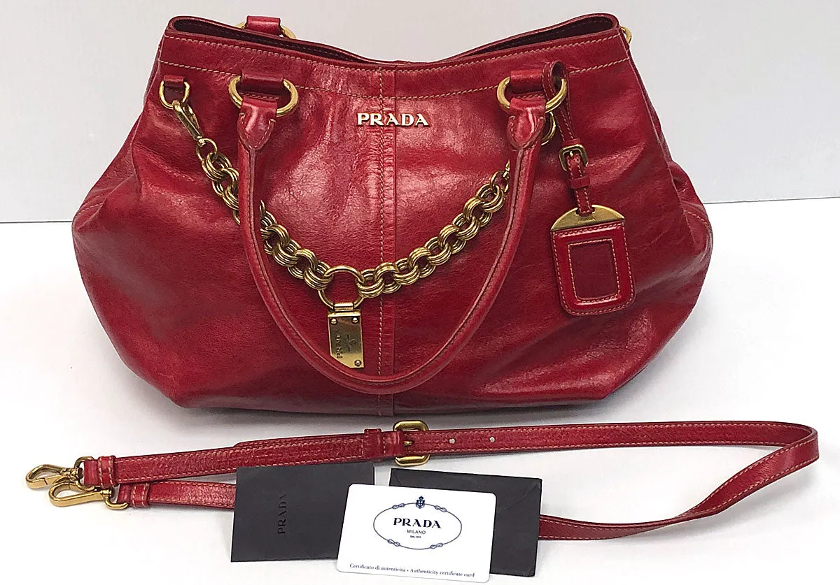 Prada Rosso Vitello Shine Shopping Bag BN1777