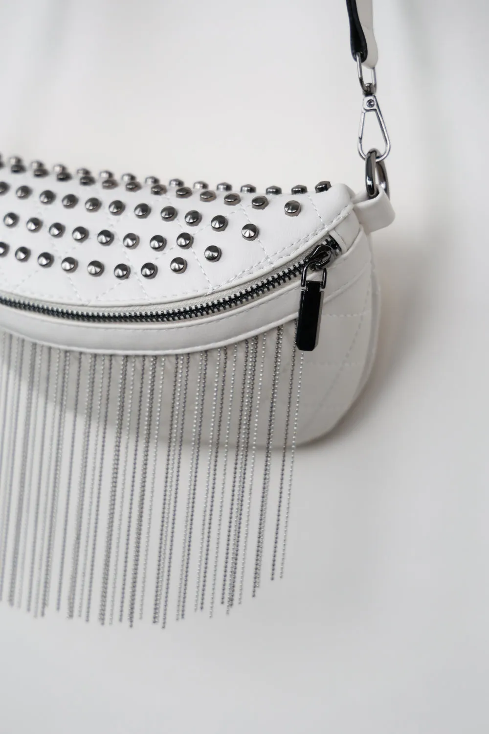 PU Leather Studded Sling Bag with Fringes