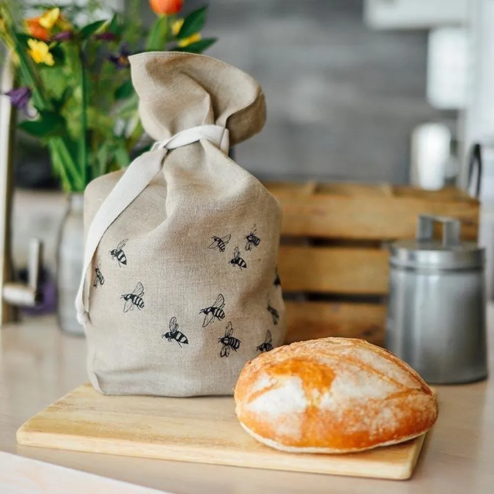 Pure Linen Bread Bag - Honey Bee Design