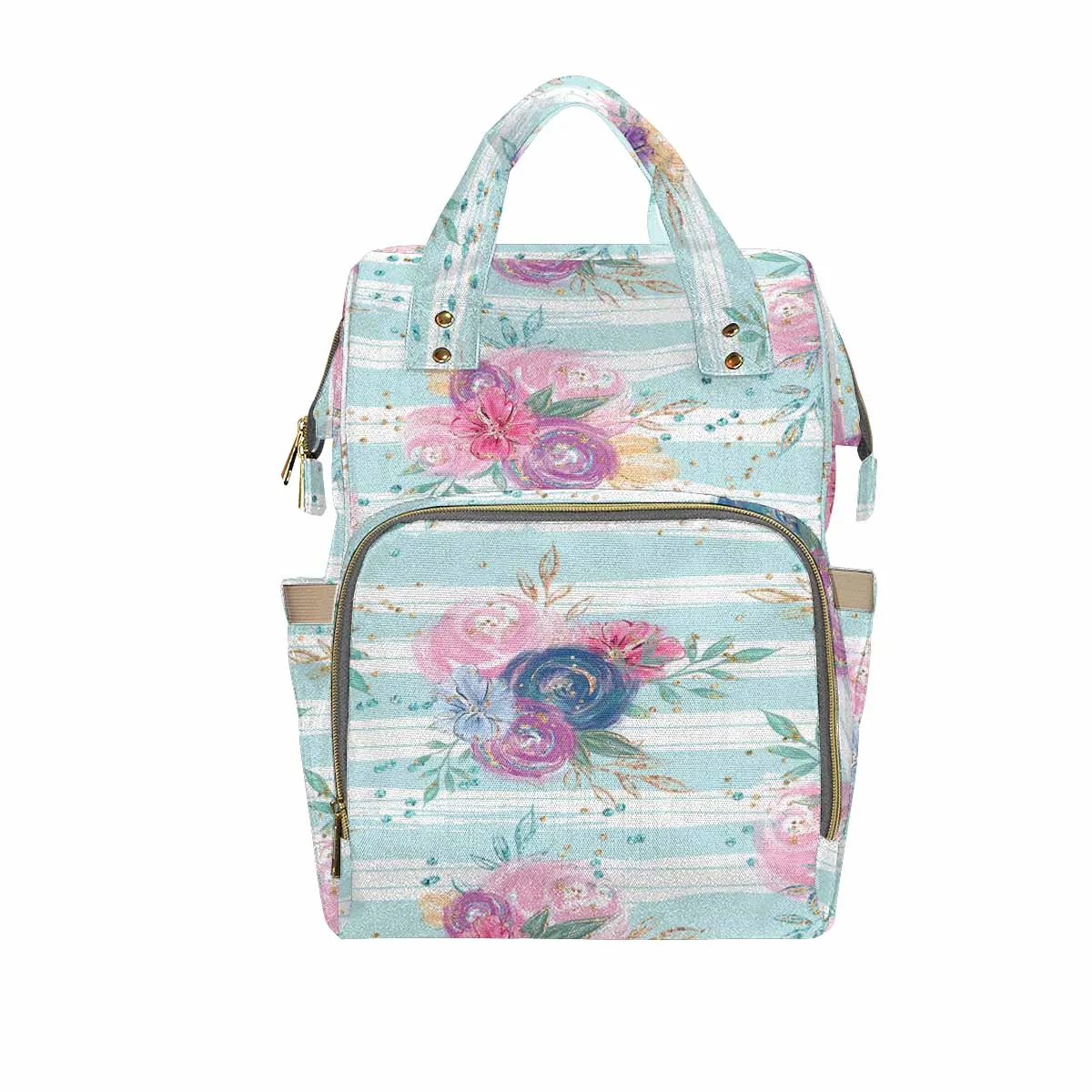 Purple and Pink floral Blue Stripes Diaper Bag Backpack