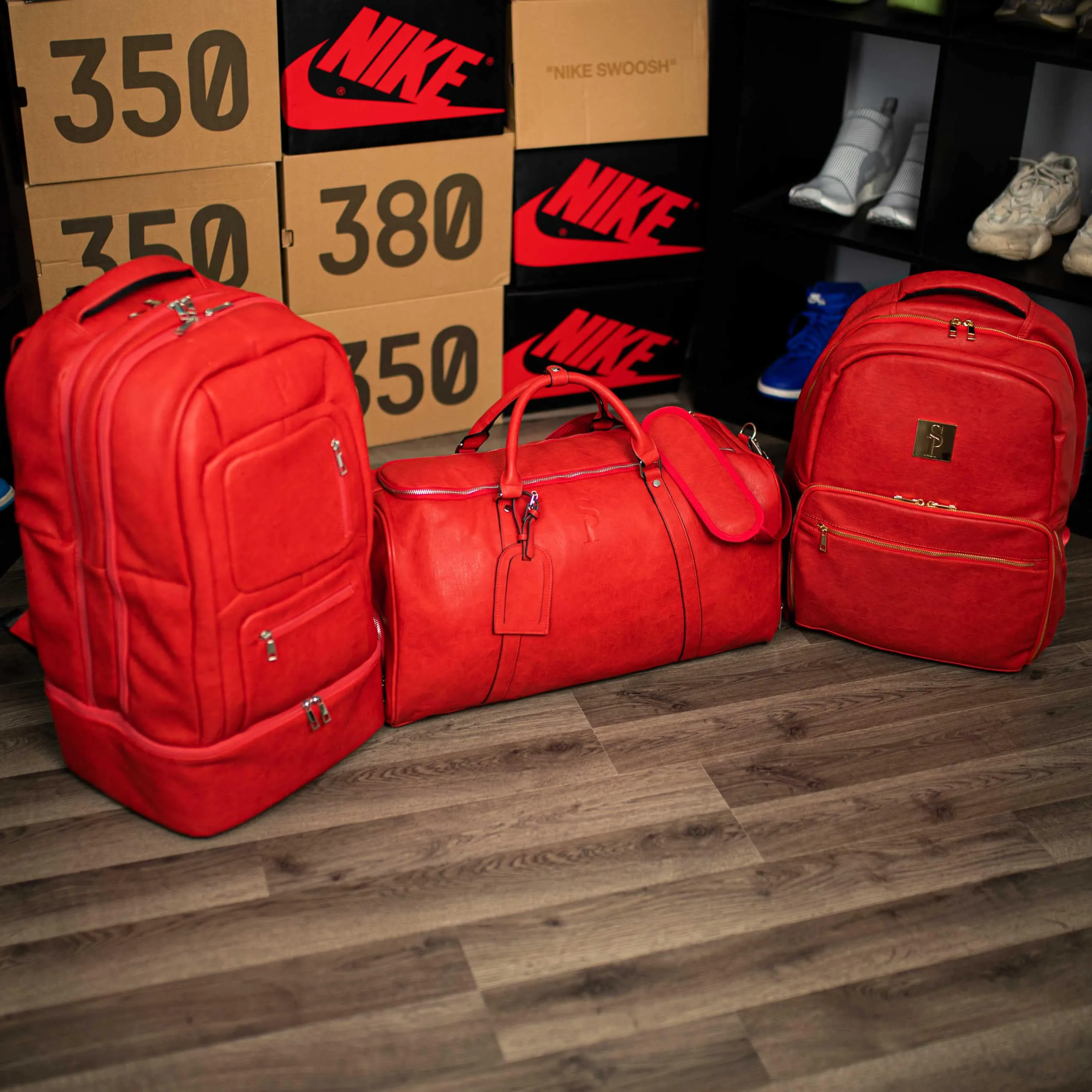 Red Tumbled Leather 3 Bag Set