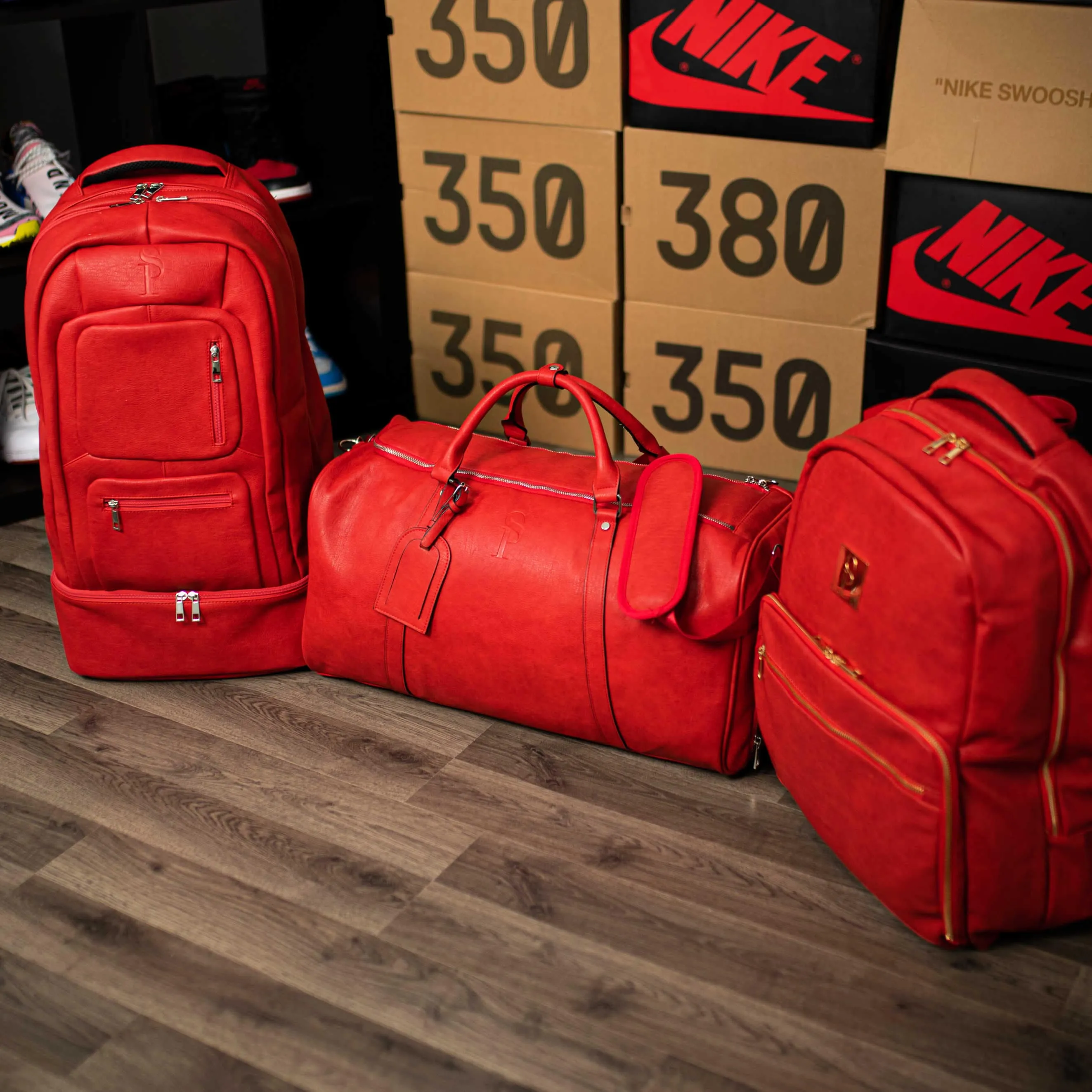 Red Tumbled Leather 3 Bag Set