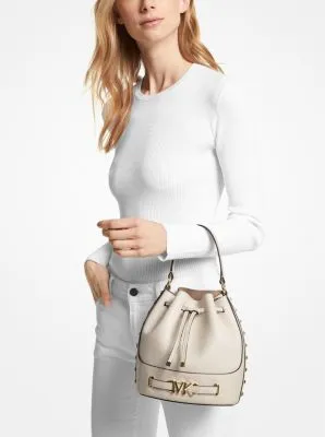 Reed Medium Studded Pebbled Leather Bucket Bag