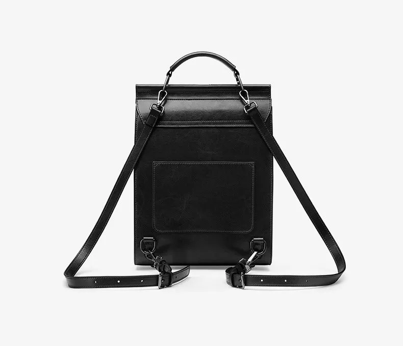 Retro college style genuine leather backpack 2090 black