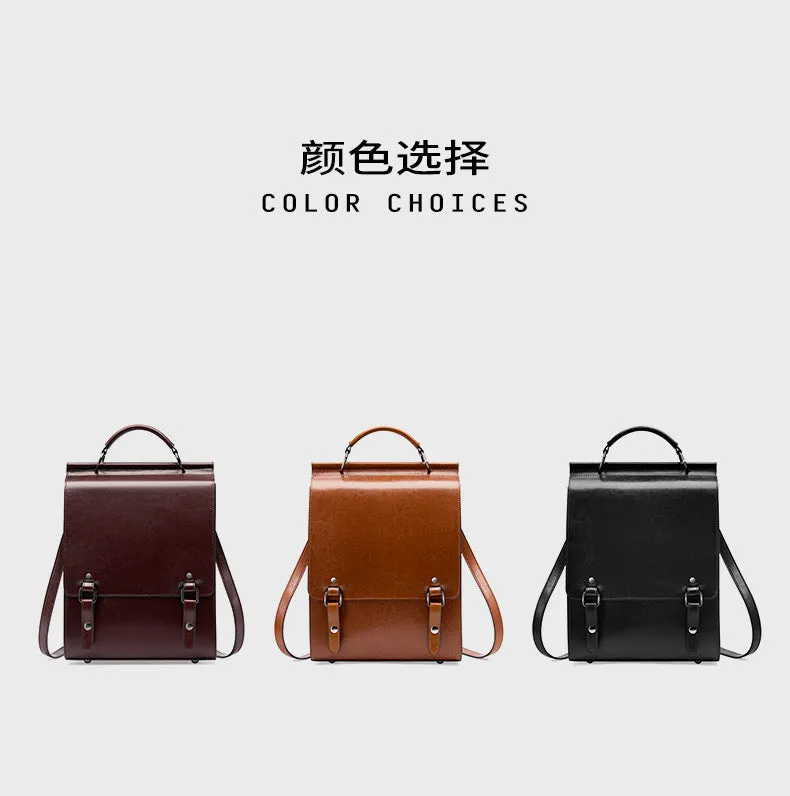 Retro college style genuine leather backpack 2090 black