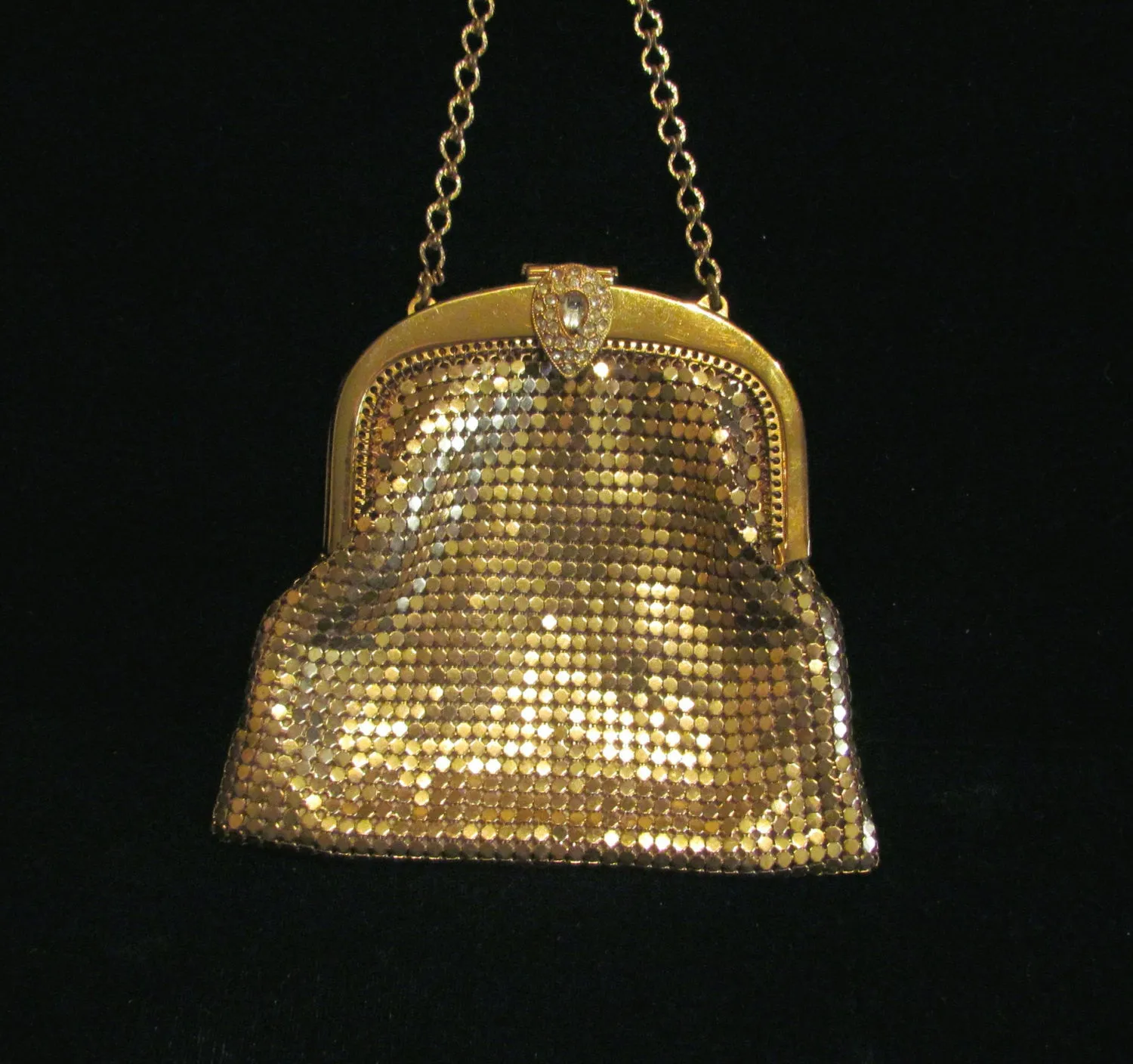 Rhinestone Whiting & Davis Purse 1930s Gold Mesh Art Deco Wedding Bridal Bag