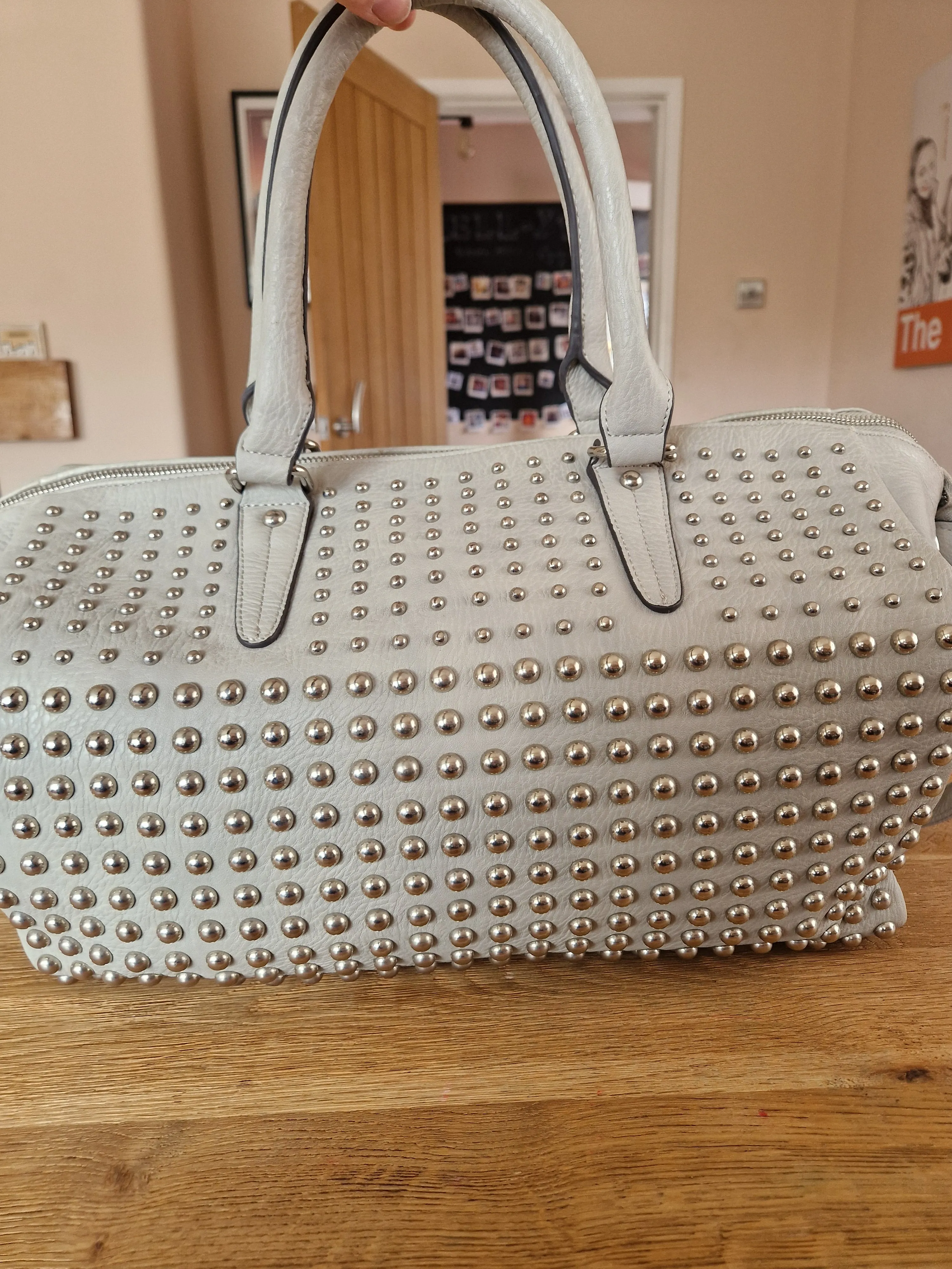 River Island large grey studded luggage bag