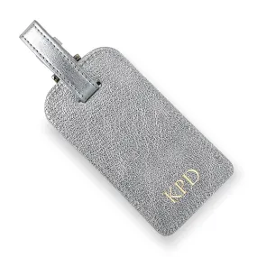 Silver Leather Luggage Tag