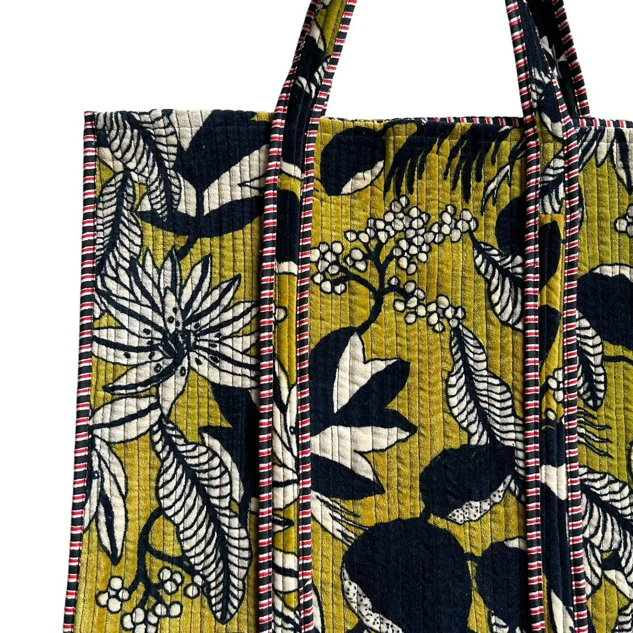 Sixton Madagascar velvet tote bag monochrome floral - large