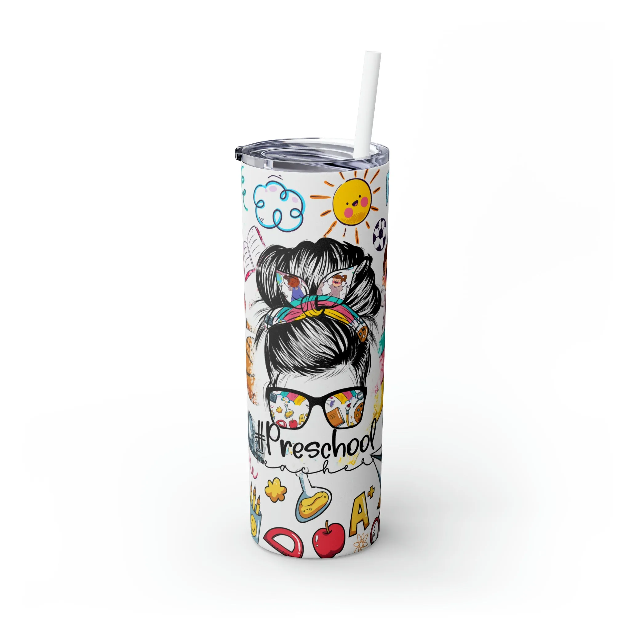 Skinny Tumbler with Straw, 20oz, Preschool Teacher