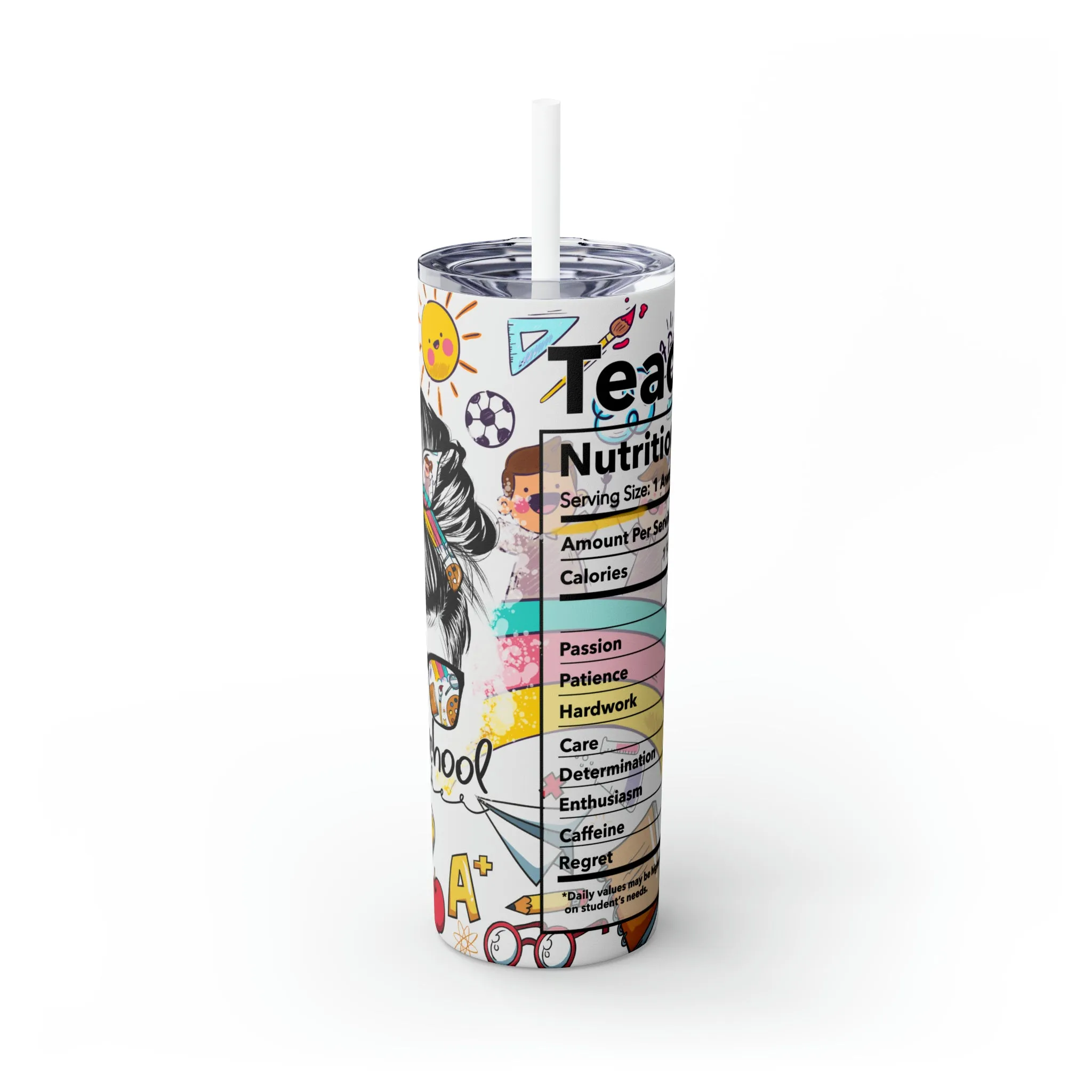 Skinny Tumbler with Straw, 20oz, Preschool Teacher