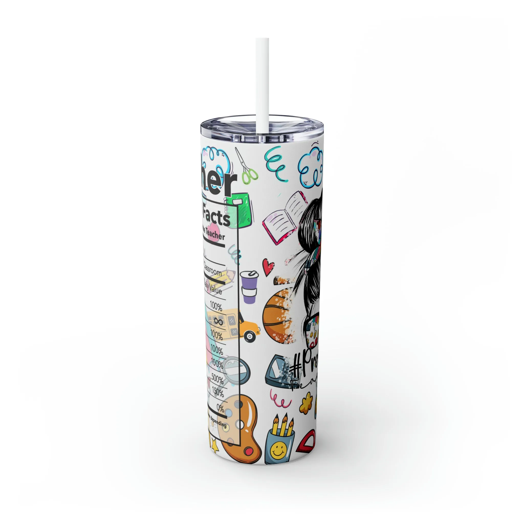 Skinny Tumbler with Straw, 20oz, Preschool Teacher