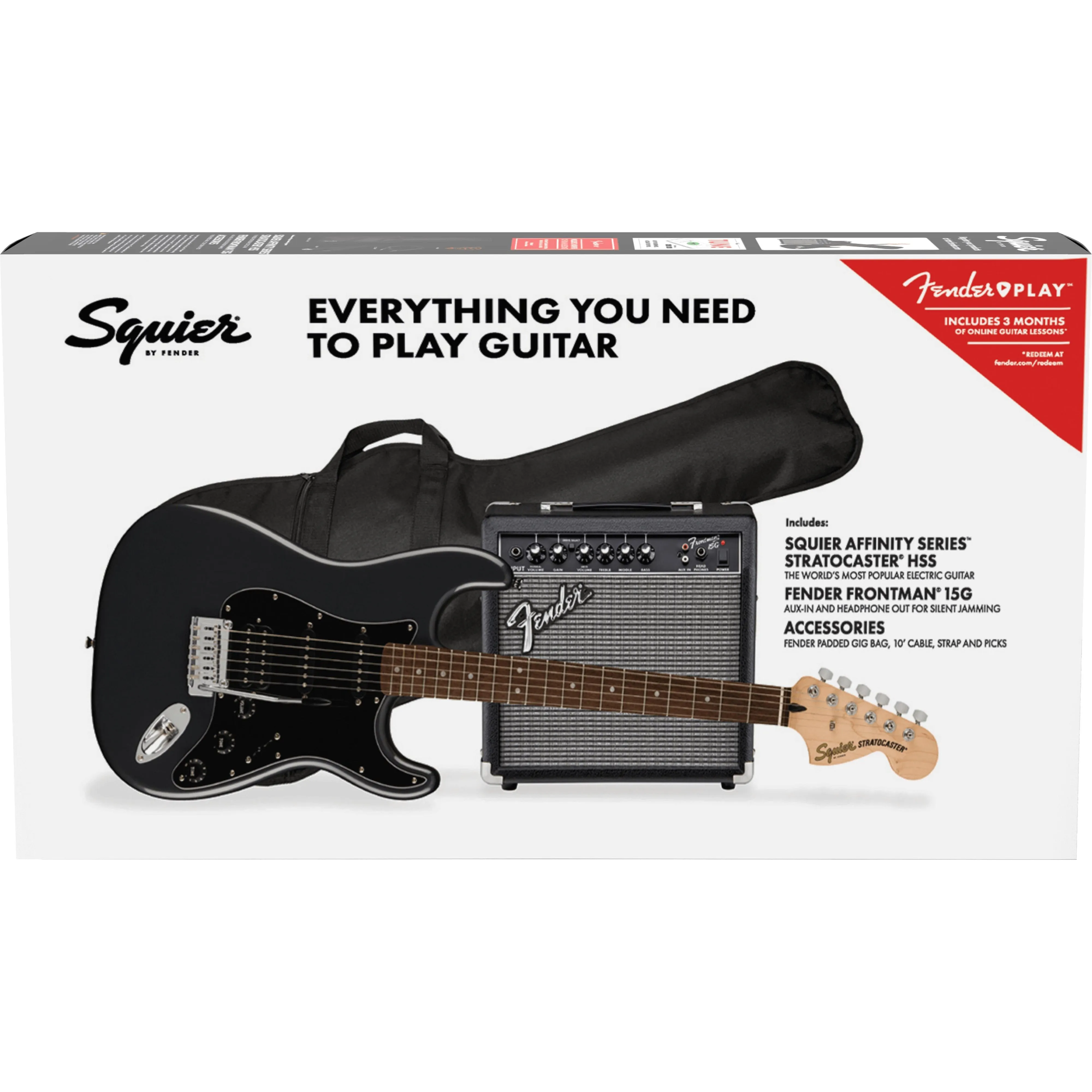 Squier Affinity Series Stratocaster Electric Guitar HSS Pack In Charcoal Frost Metallic