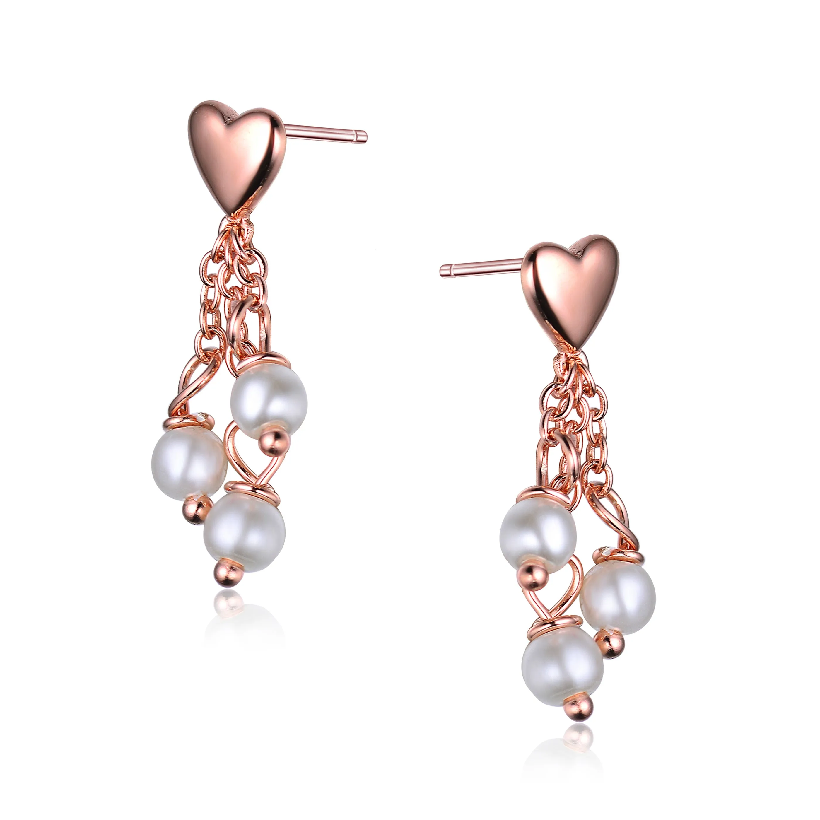 Sterling Silver Gold Plated Heart Shape Pearl Drop Earrings