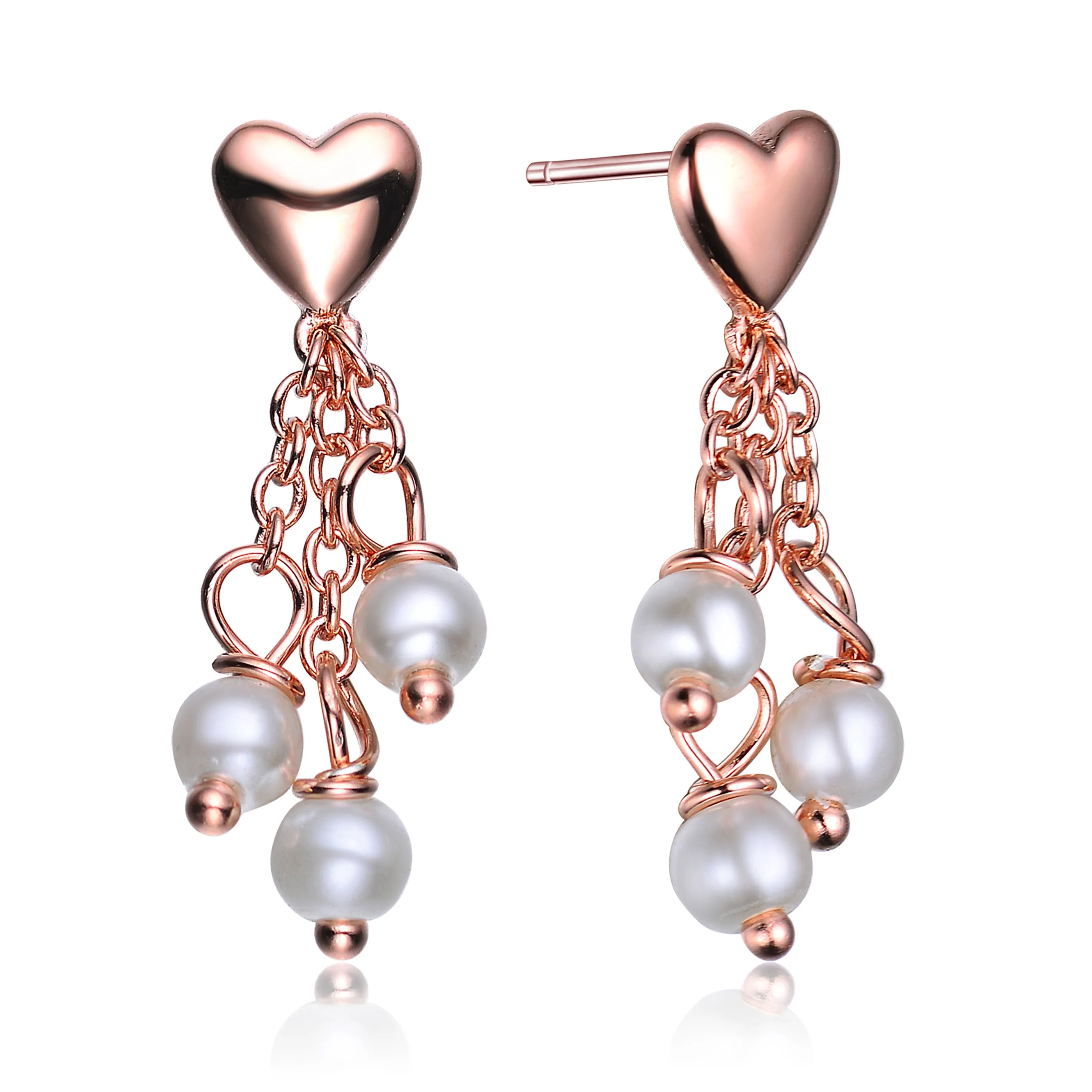 Sterling Silver Gold Plated Heart Shape Pearl Drop Earrings