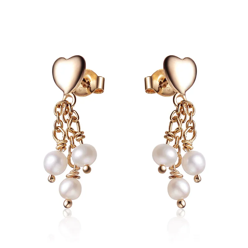 Sterling Silver Gold Plated Heart Shape Pearl Drop Earrings