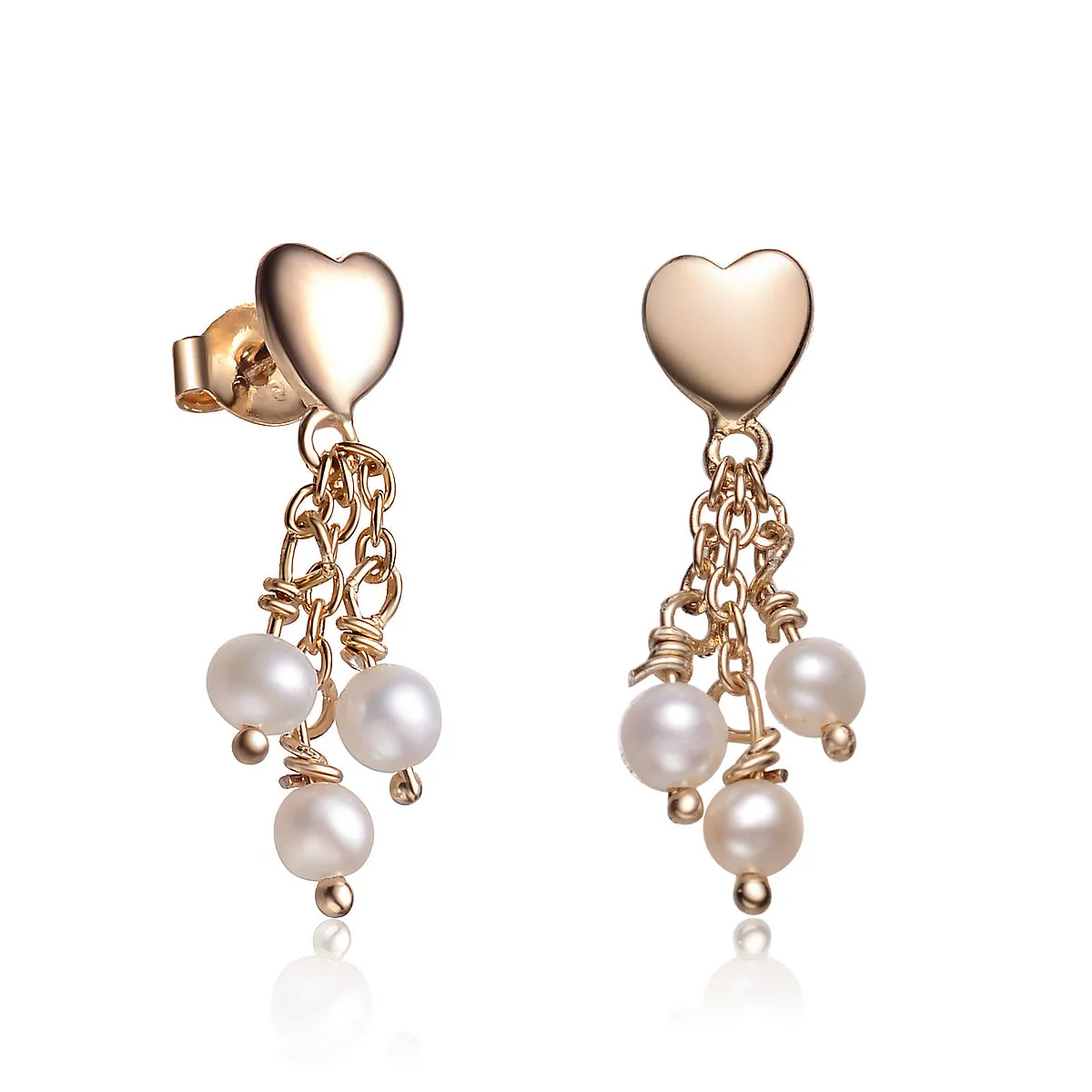 Sterling Silver Gold Plated Heart Shape Pearl Drop Earrings