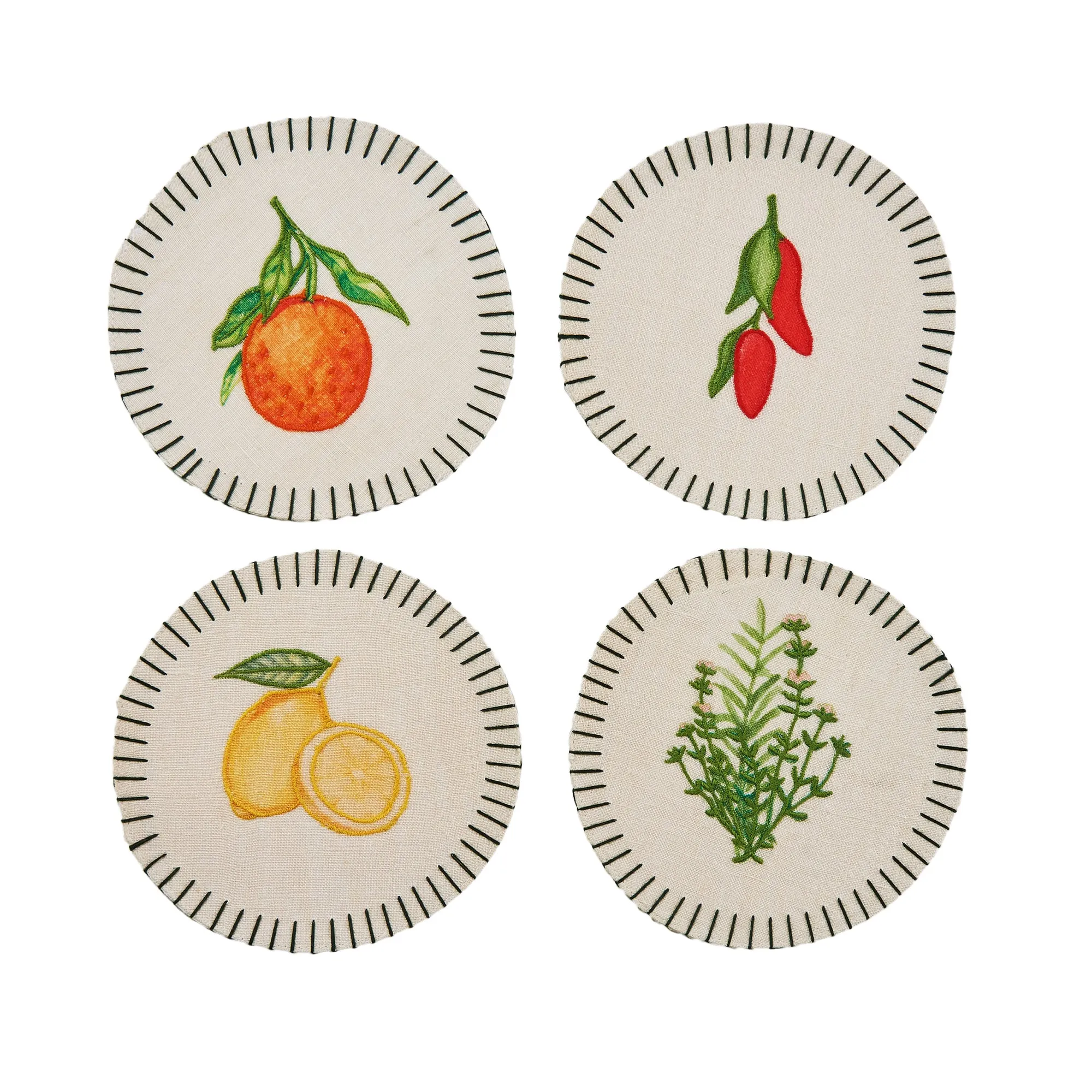 Still Life Embroidered Linen Coasters (Set of 4)