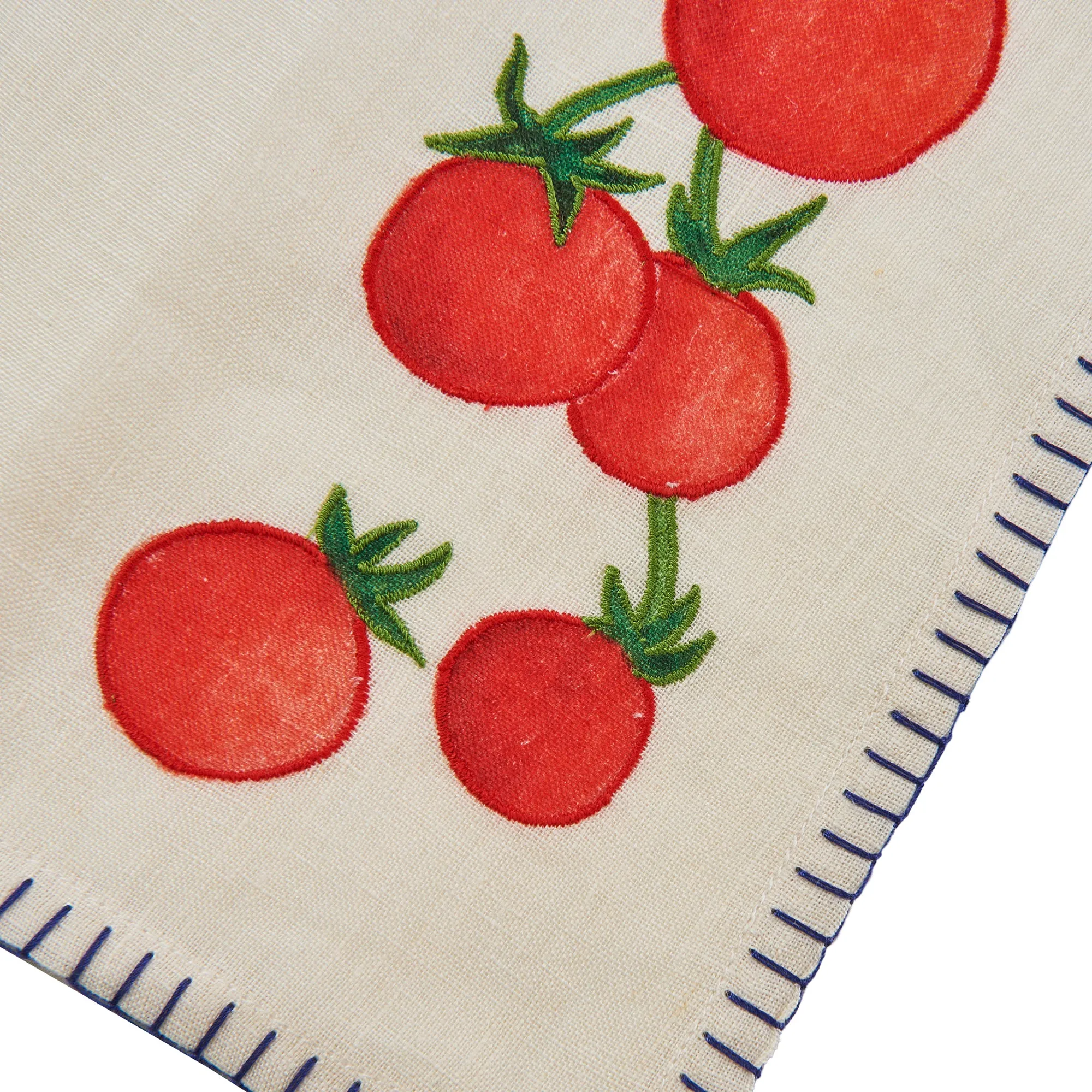 Still Life Embroidered Linen Napkins in Blue (Set of 4)