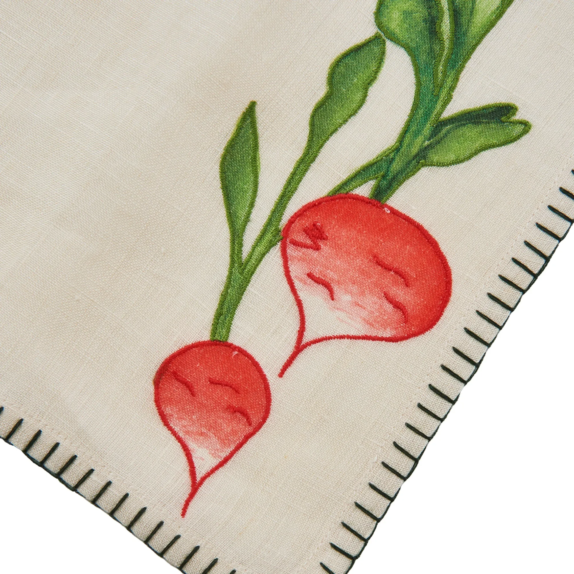 Still Life Embroidered Linen Napkins in Green (Set of 4)