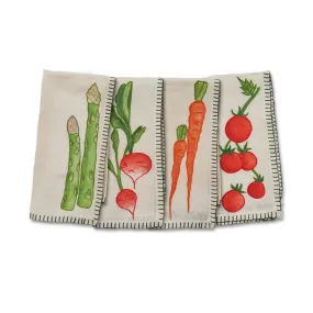 Still Life Embroidered Linen Napkins in Green (Set of 4)