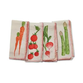 Still Life Embroidered Linen Napkins in Red (Set of 4)